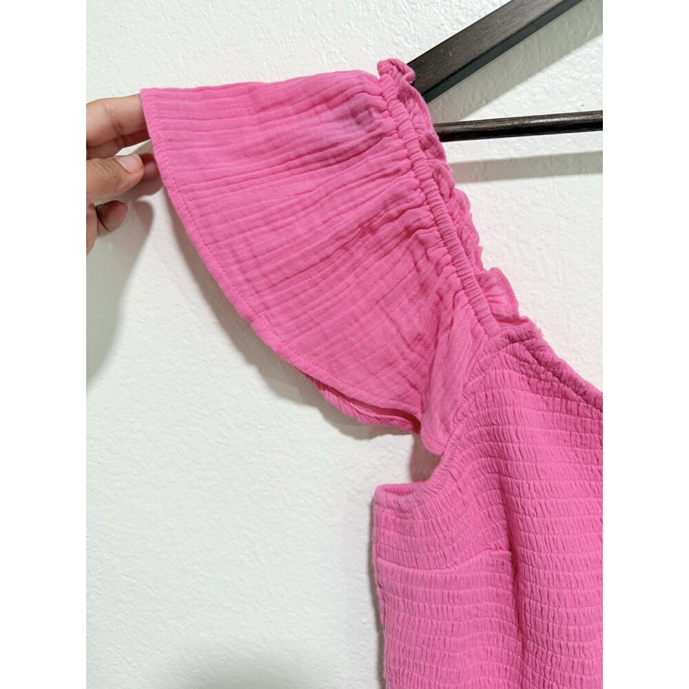 Hollister Pink Smocked V-Neck Flutter Sleeve Dress with Shorts And Pockets XL - Picture 3 of 13